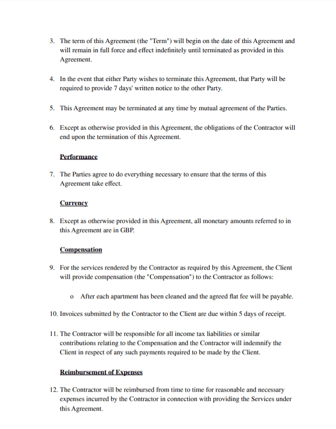 Cleaner Agreement Template for Airbnb Hosts view 3