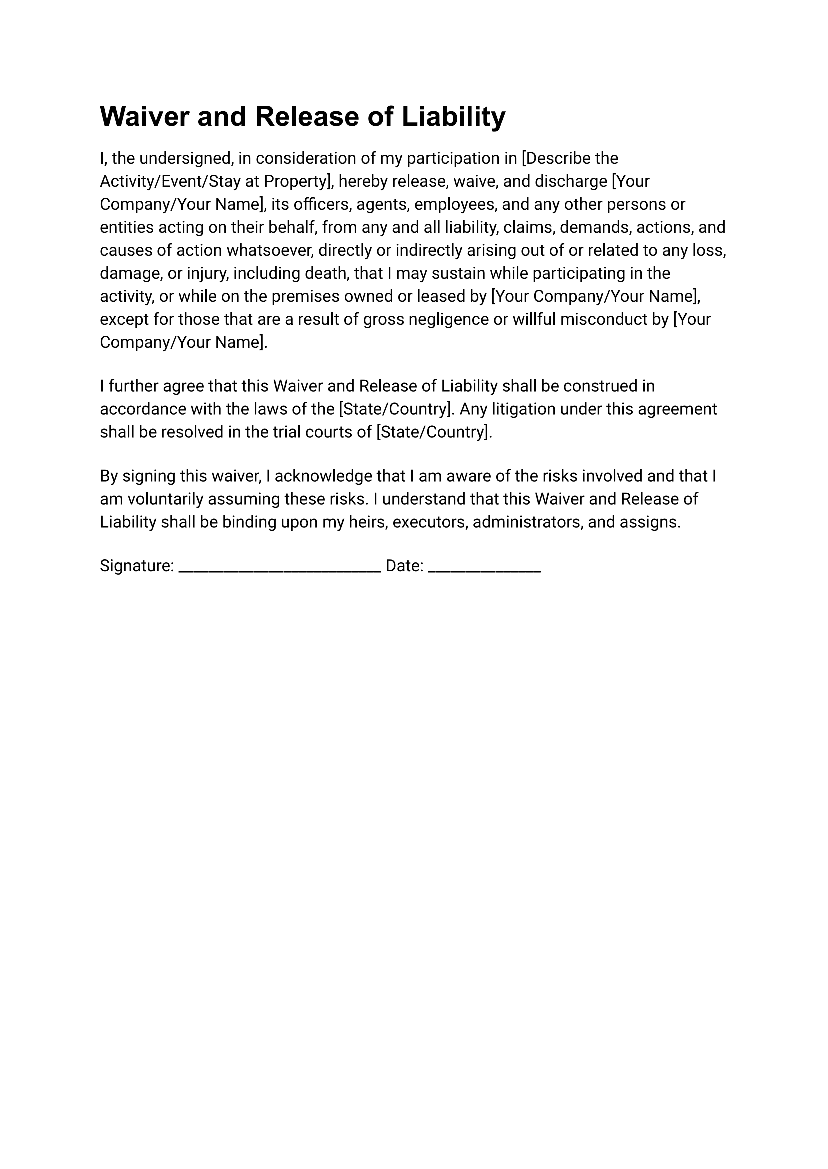 Airbnb Guest Liability Waiver Template view 4