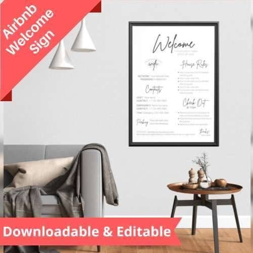 Airbnb Welcome Sign Template: Wi-Fi, House Rules & Check-Out (Canva) view 3