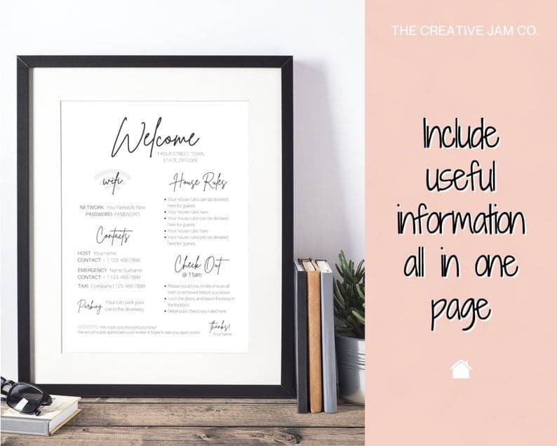 Airbnb Welcome Sign Template: Wi-Fi, House Rules & Check-Out (Canva) view 5