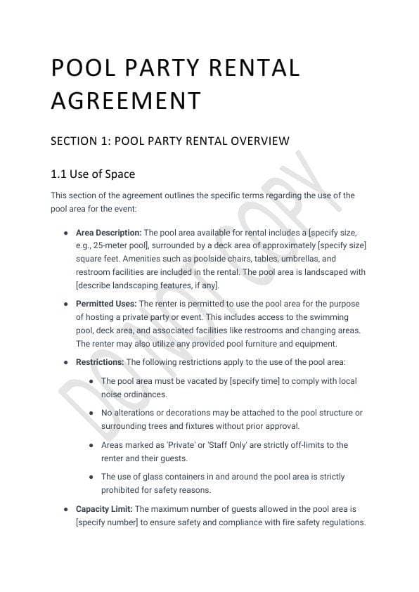 Pool Party Rental Agreement Template for Airbnb & STR Hosts view 3