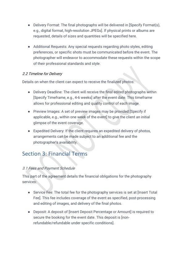 Event Photographer Contract Template for Airbnb & STR Hosts view 2