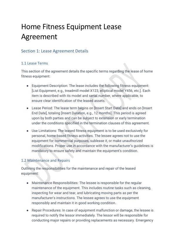 Fitness Equipment Lease Agreement Template for Airbnb & STR Hosts view 2