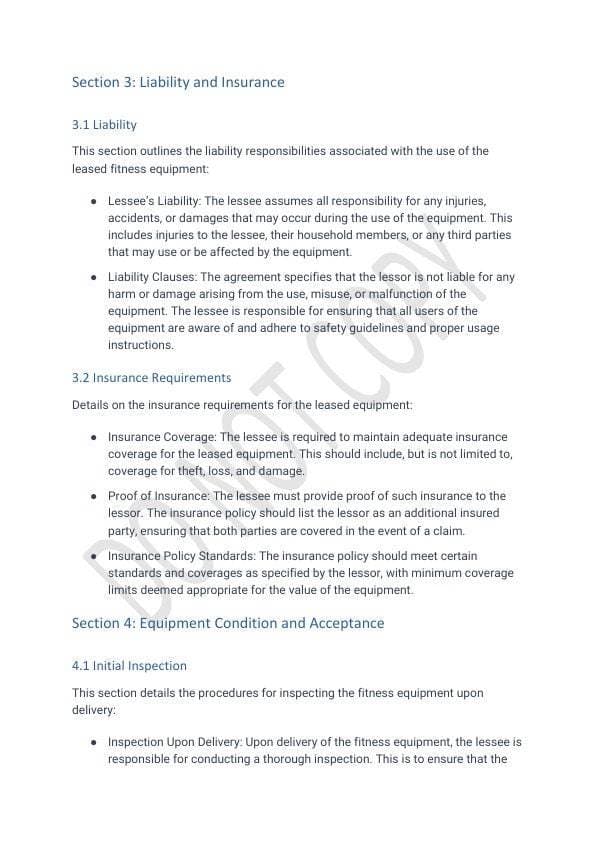Fitness Equipment Lease Agreement Template for Airbnb & STR Hosts view 6
