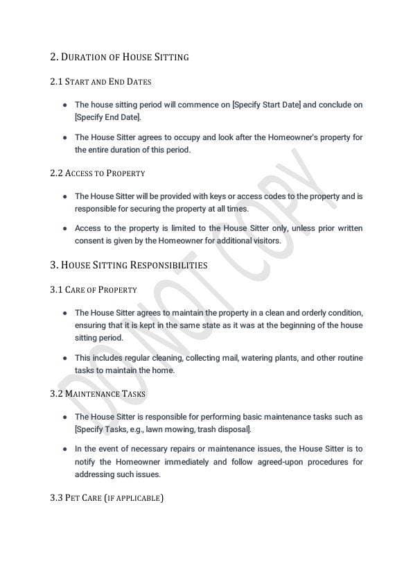 House Sitting Contract Template for Airbnb & STR Hosts view 2