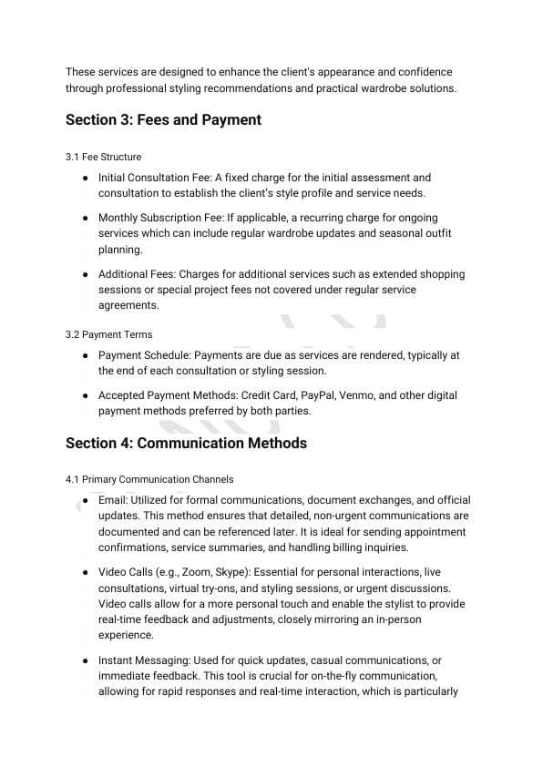 Personal Styling Service Agreement Template for Airbnb & STR Hosts view 3