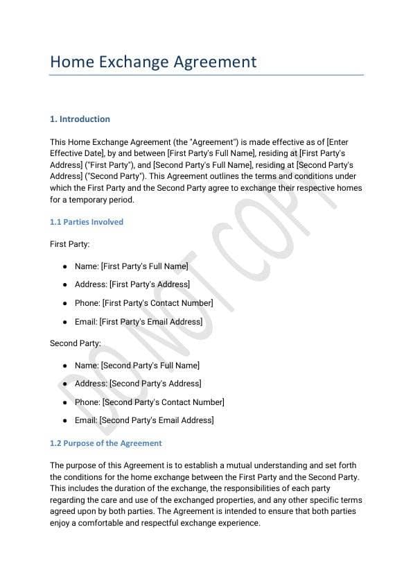 Home Exchange Agreement Template for Property Owners & Hosts view 2
