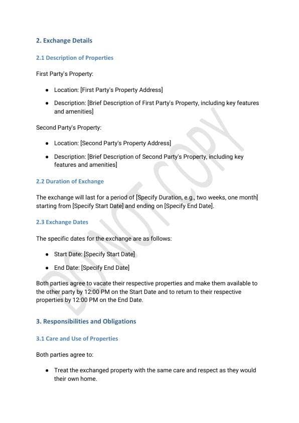 Home Exchange Agreement Template for Property Owners & Hosts view 3