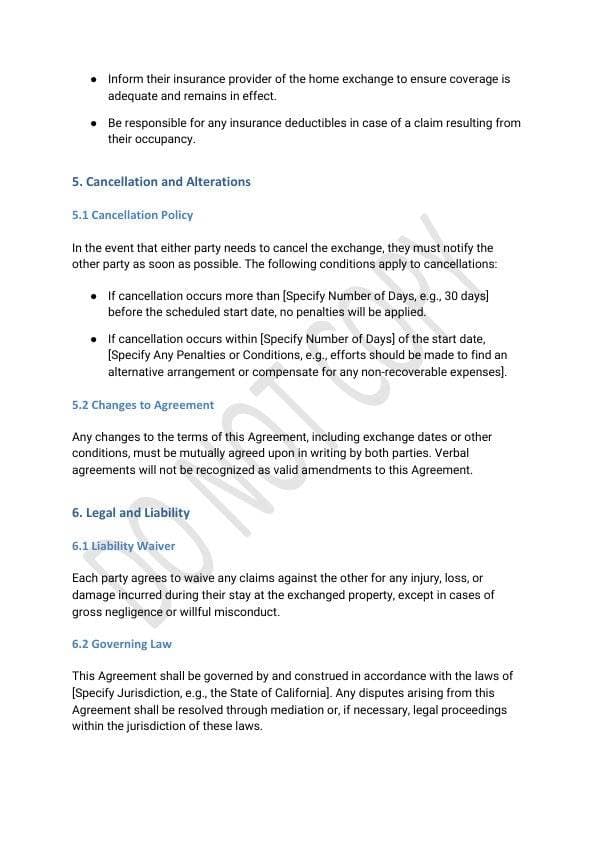 Home Exchange Agreement Template for Property Owners & Hosts view 4