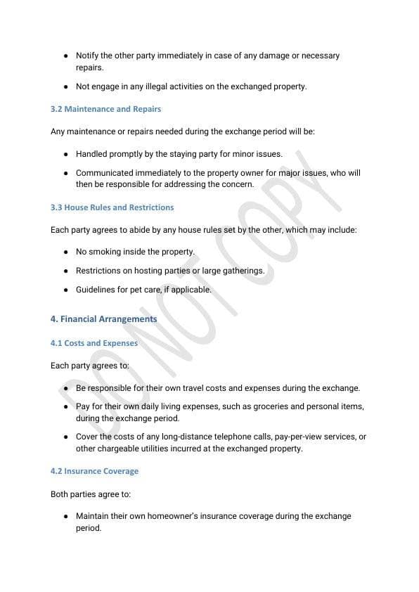 Home Exchange Agreement Template for Property Owners & Hosts view 6