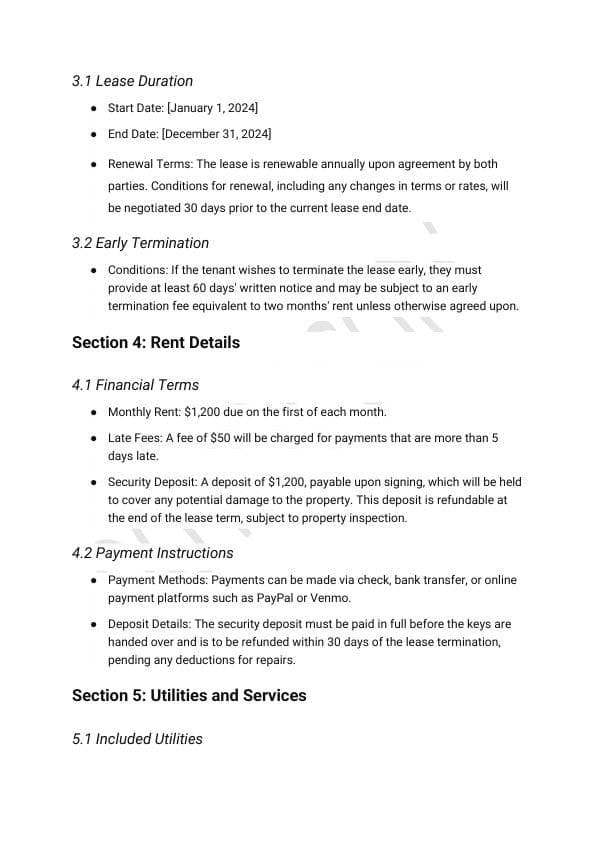 Simple Lease Agreement Template for Property Owners & Hosts view 2