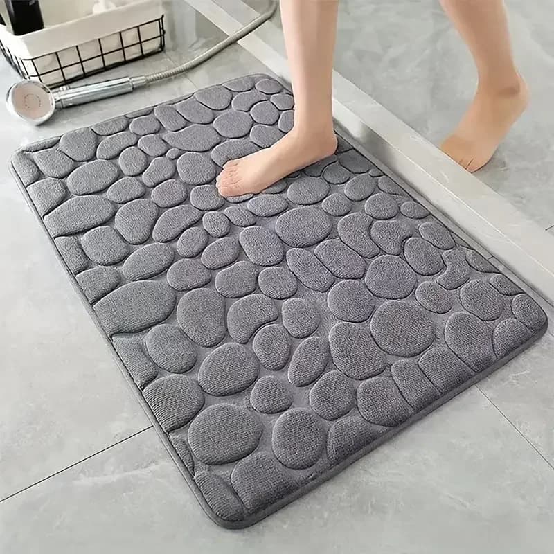 3D Non Slip Cobblestone Bath Mat for Airbnb Bathroom Comfort