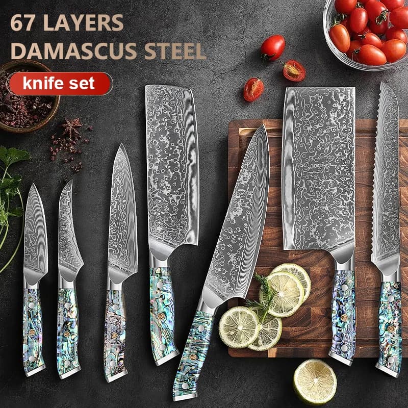 Japanese Damascus Chef Knife Set for Airbnb Kitchen Hosts