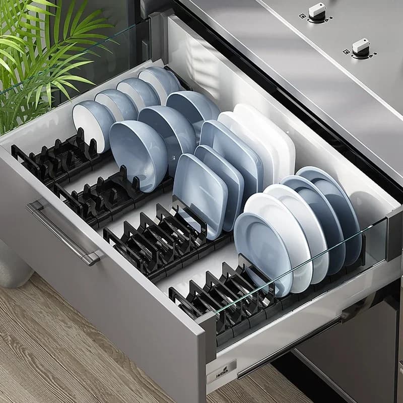 Adjustable Cabinet Dish Rack for Airbnb Storage | Kitchen Organizer