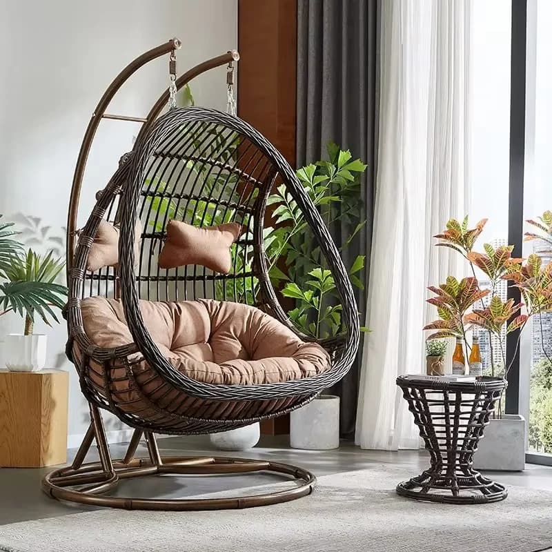 Rattan Metal Swing Egg Chair for Airbnb Outdoor Spaces | Waterproof