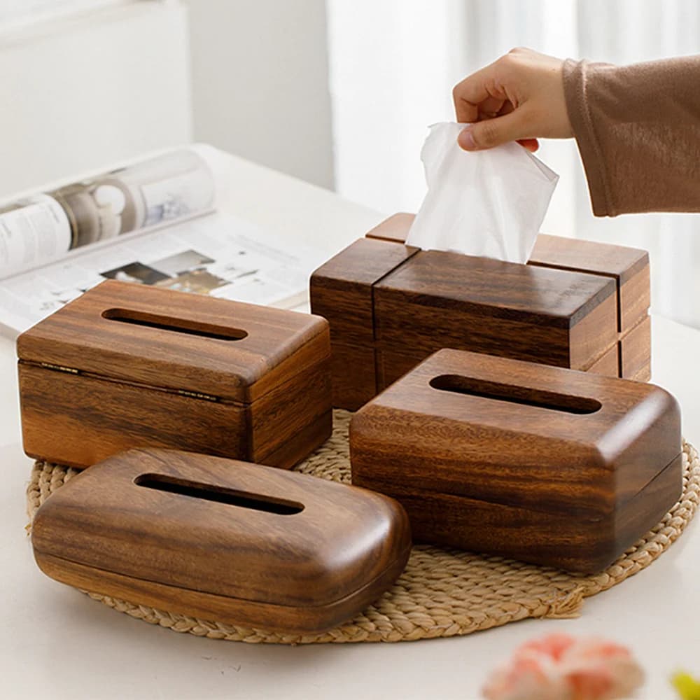 Black Walnut Tissue Dispenser Box for Airbnb Storage Needs
