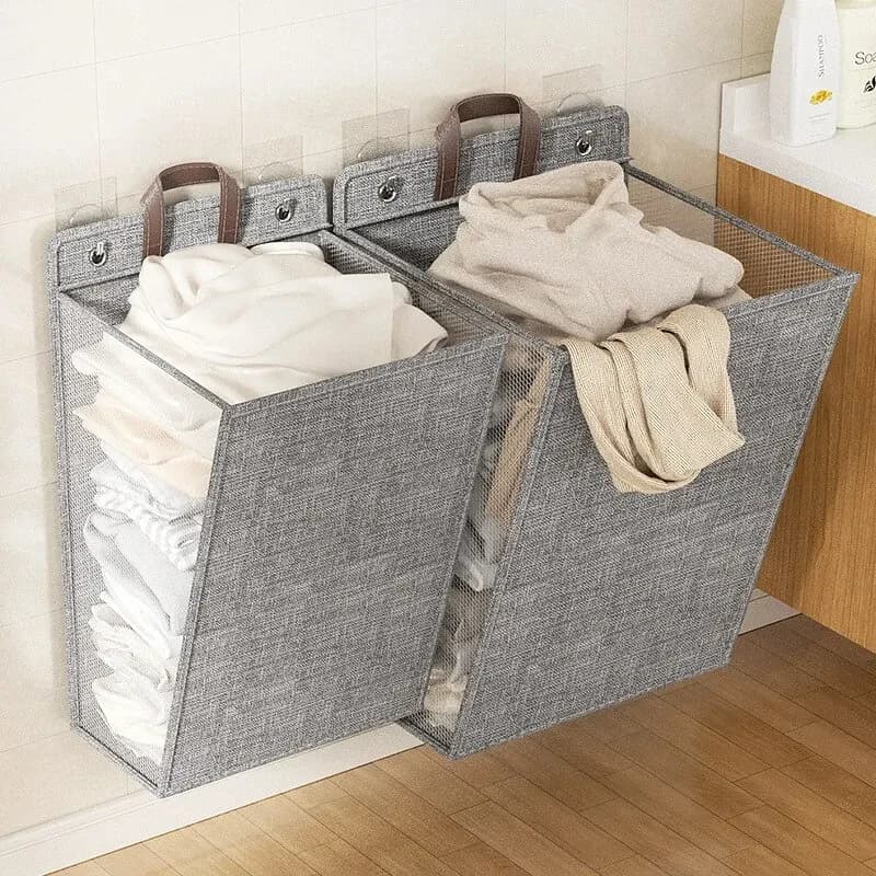 Foldable Adhesive Laundry Basket for Airbnb Bathroom Organization