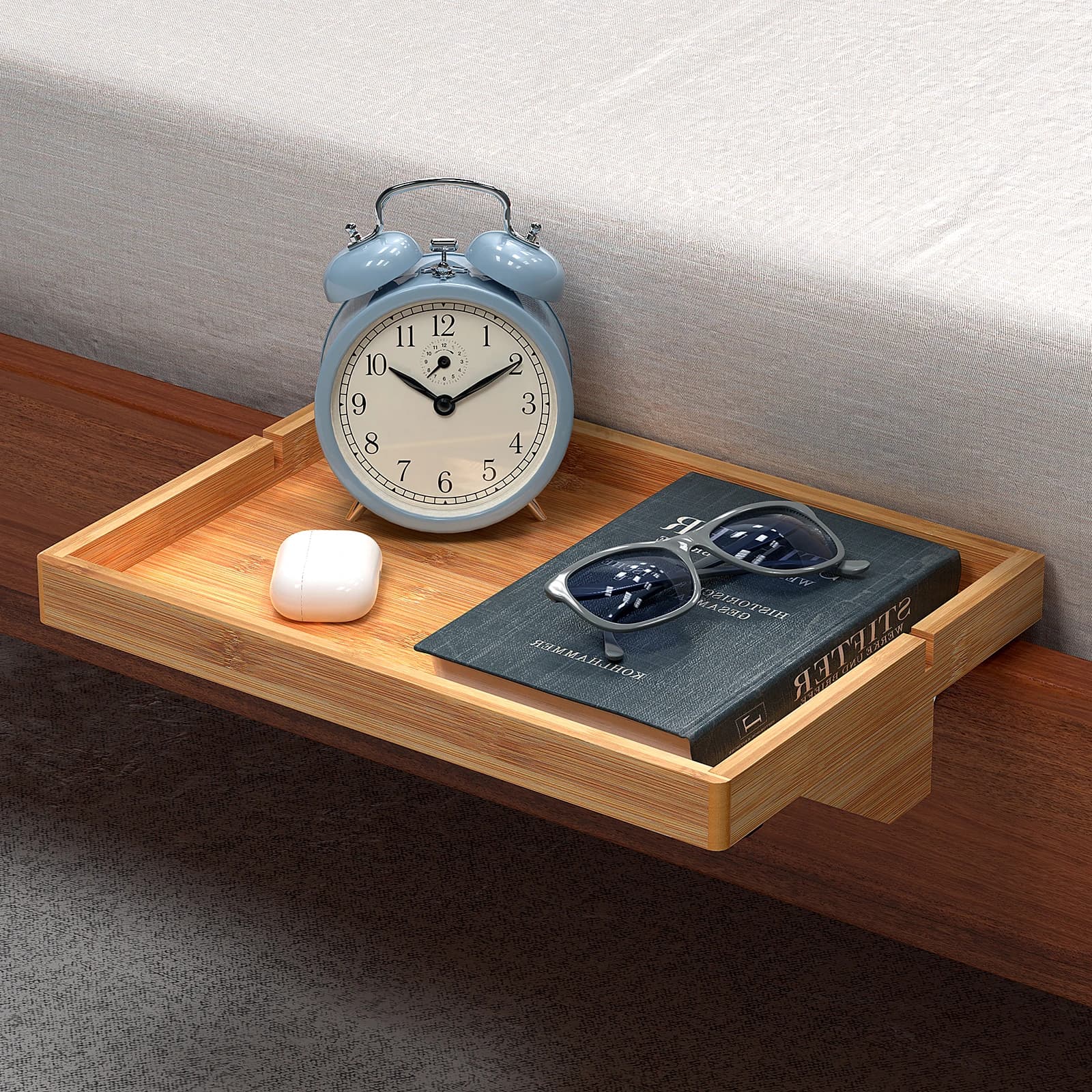 Bamboo Bedside Tray Organizer for Airbnb Bedroom Nightstands
