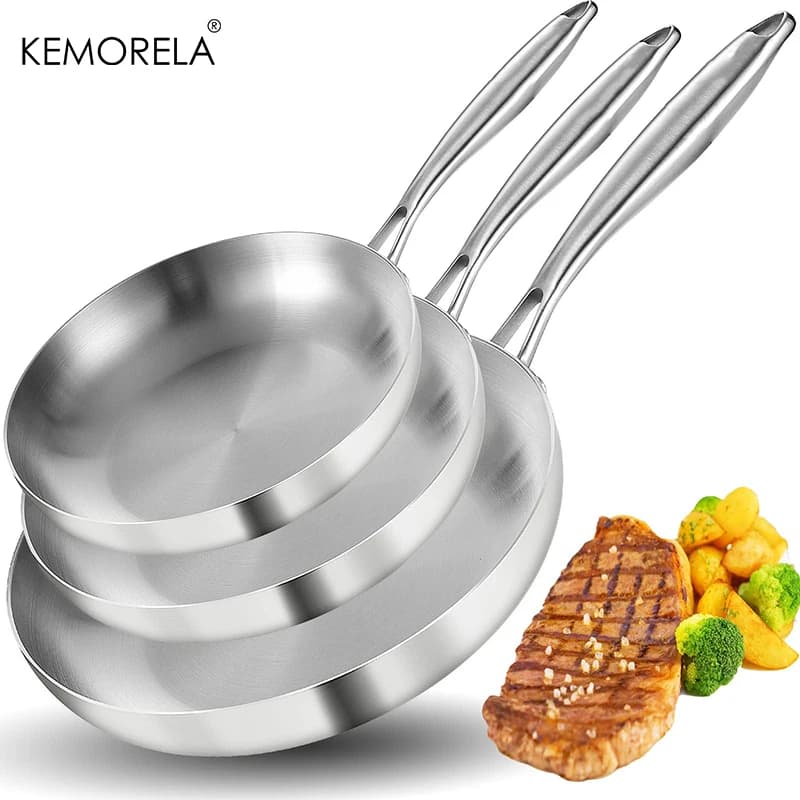 Stainless Steel Frying Pan Set for Airbnb Kitchen Essentials