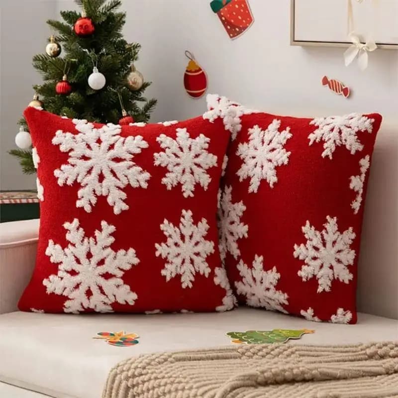Merry Christmas Snowflake Pillow Covers for Airbnb Bedroom Decor
