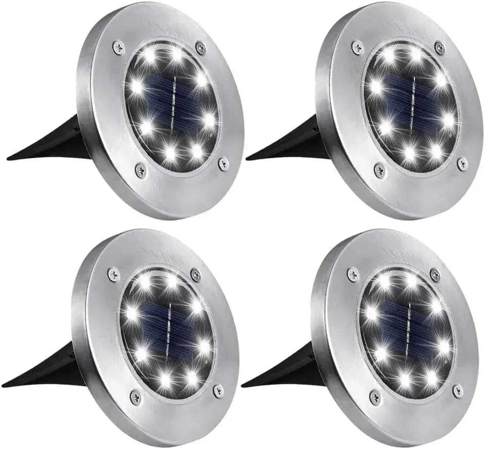 Solar LED Disk Lights for Airbnb Outdoor Spaces | 4 Pack