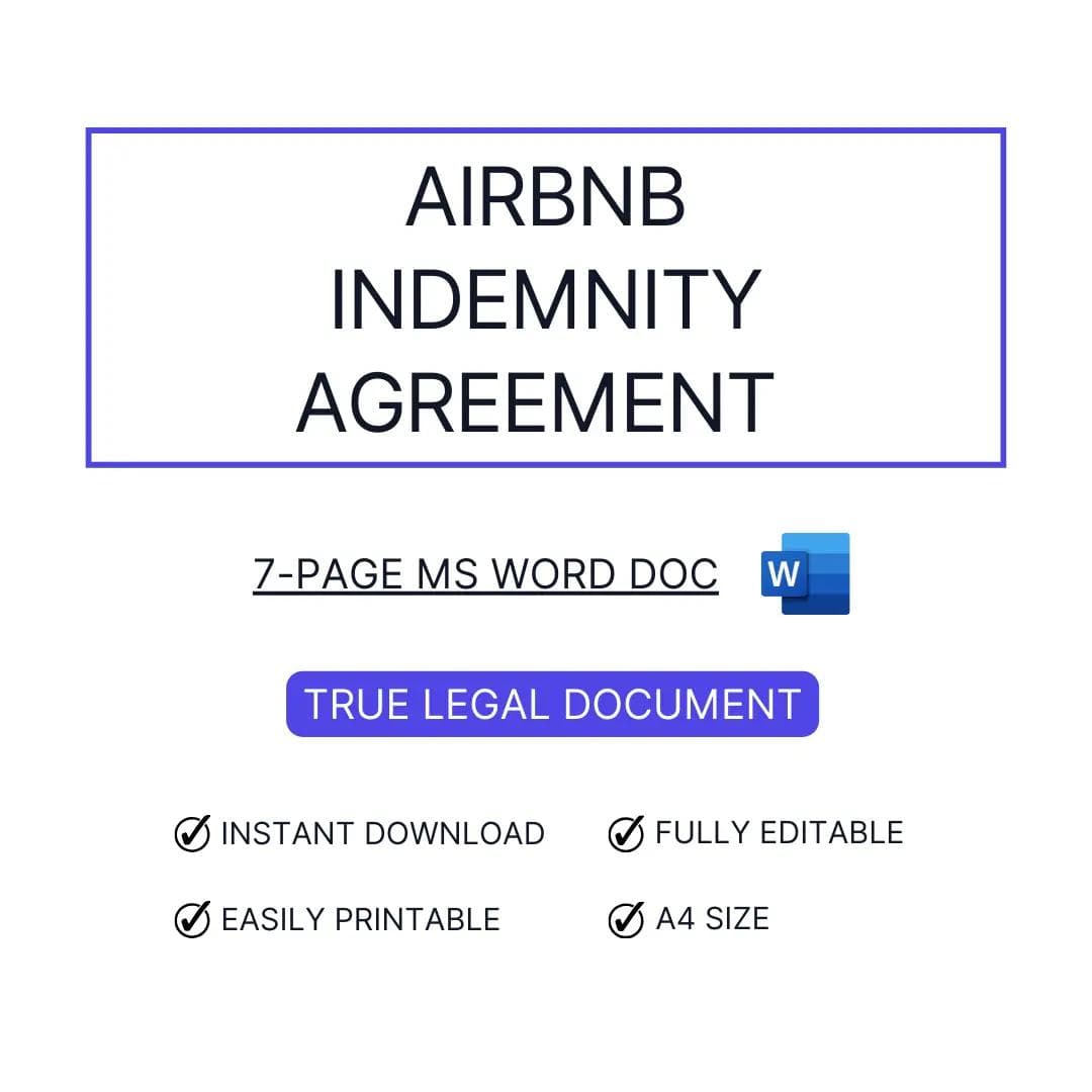 Indemnity Agreement Template for Airbnb & VRBO Hosts