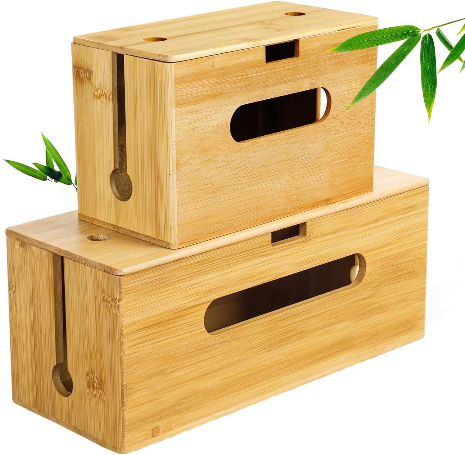 Bamboo Cable Tidy Box with Lid for Airbnb Storage Needs