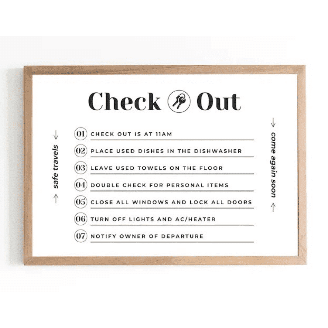 Airbnb Check-Out Sign Template (Printable PDF + JPG)