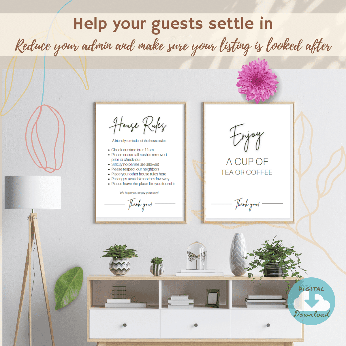 Airbnb Posters Bundle: 15 Editable Signs in 6 Print Sizes (Canva)