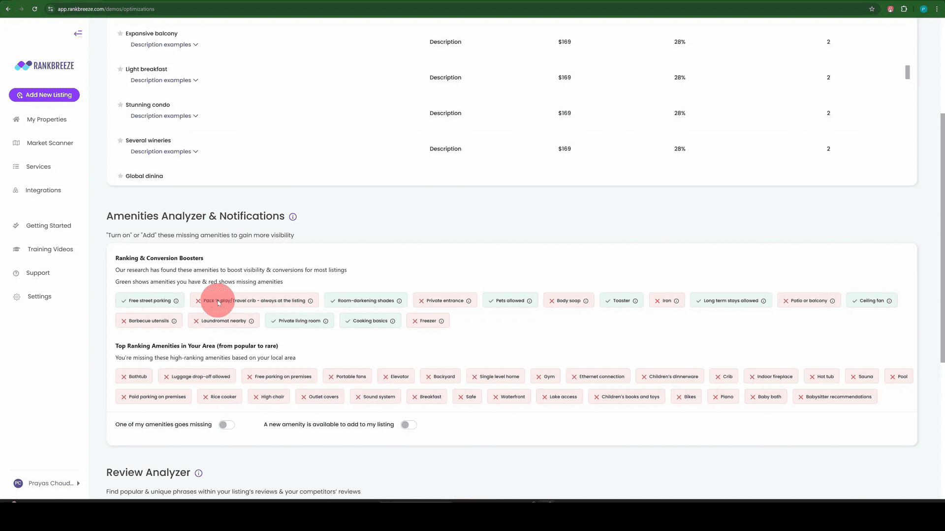 Amenities Analyzer Screenshot
