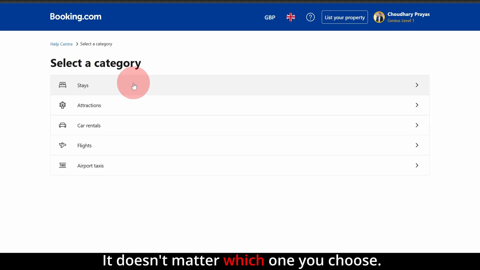 Booking.com options for booking type