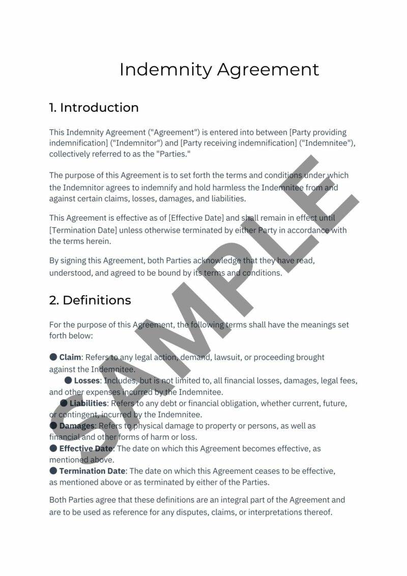 Indemnity Agreement For Residential Property Airbnb VRBO