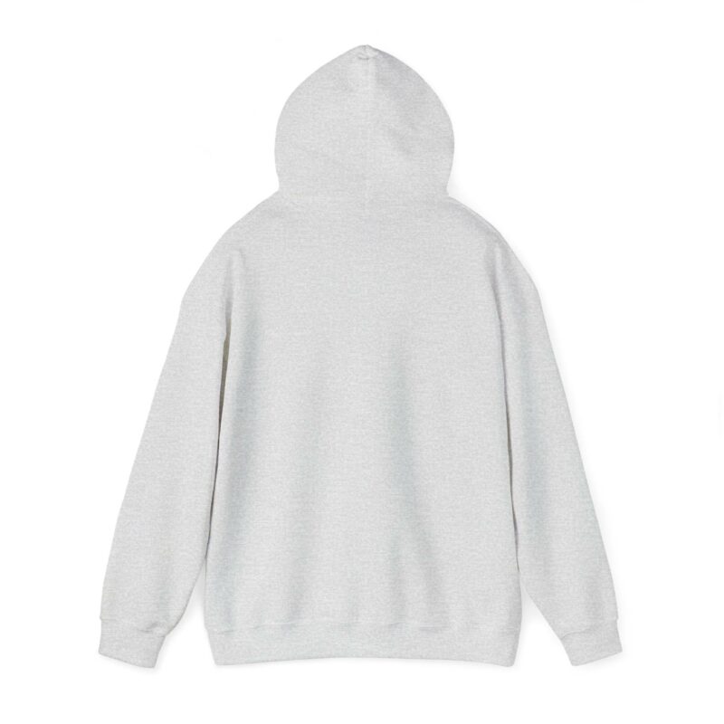 A rear view of the "I'm an Airbnb Superhost" Unisex Heavy Blend Hooded Sweatshirt in light gray, featuring a plain design with no visible logos or patterns.