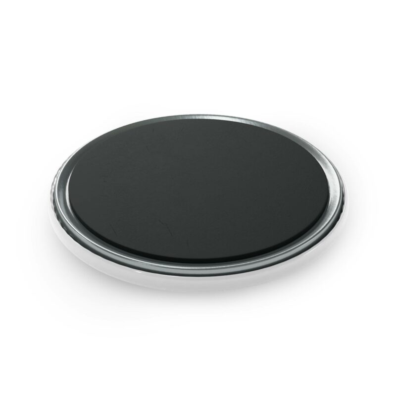 Airbnb Button Magnet, Round, featuring a black rubber seal, viewed from above.