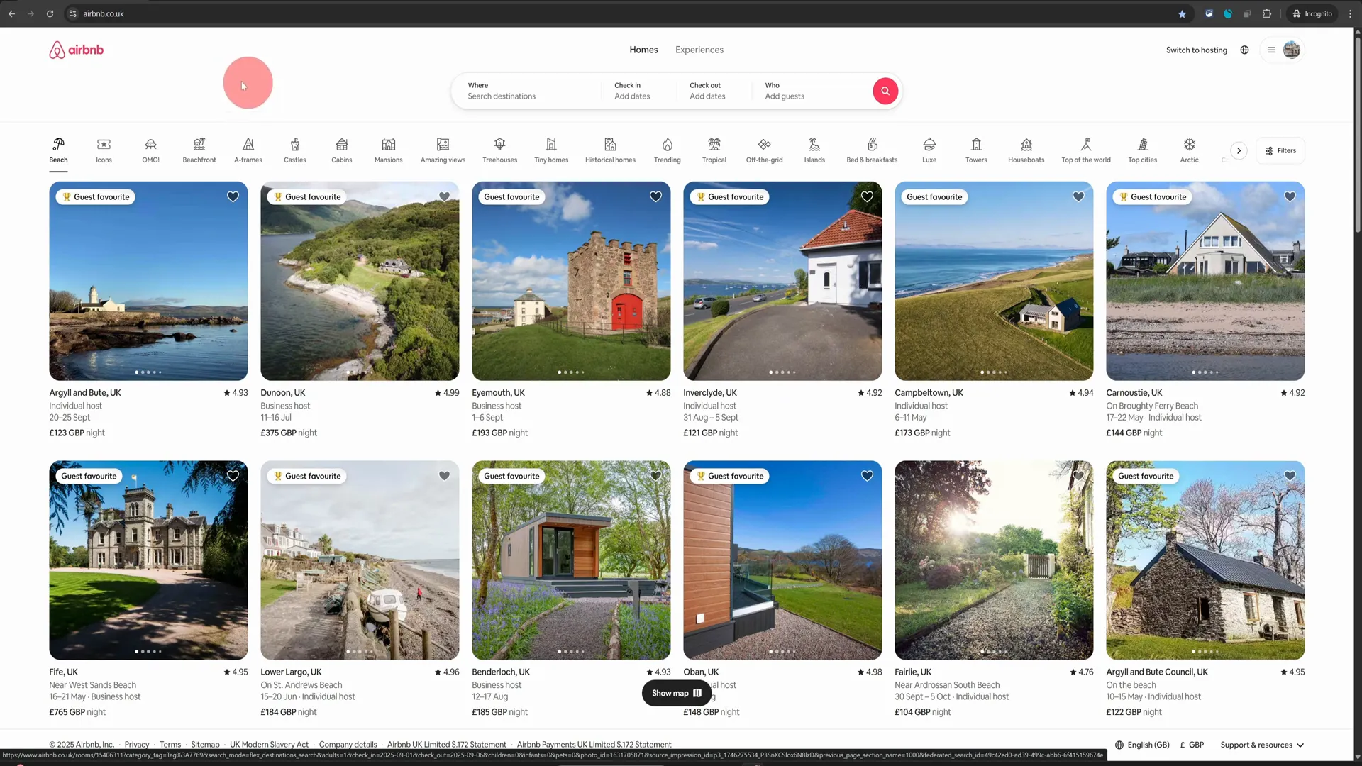 Discover a variety of cozy UK coastal and countryside retreats, with easy search and filter options to help you find your perfect getaway.