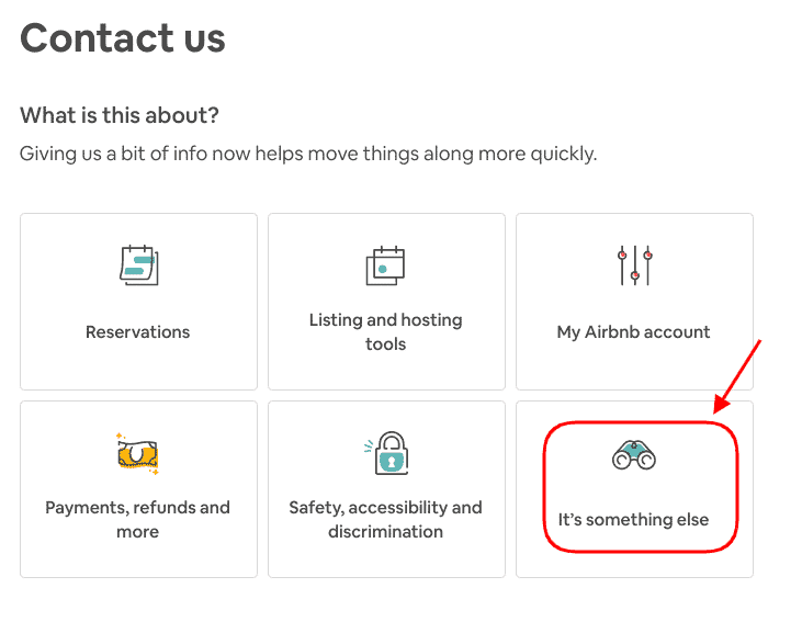 Airbnb Hosting An Airbnb hosting page with the contact us button highlighted.