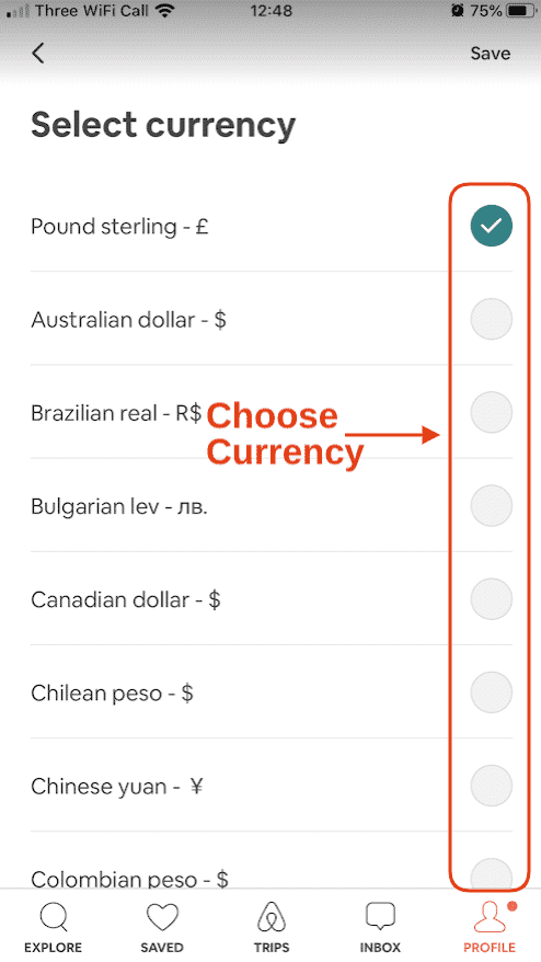 Change Currency on AIrbnb phone App