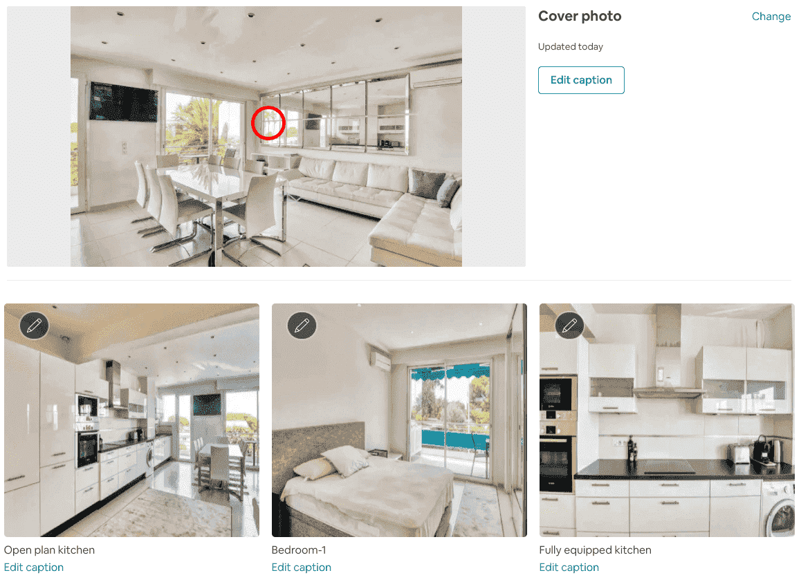 Airbnb Hosting A screenshot of an Airbnb listing displaying a kitchen and living room.