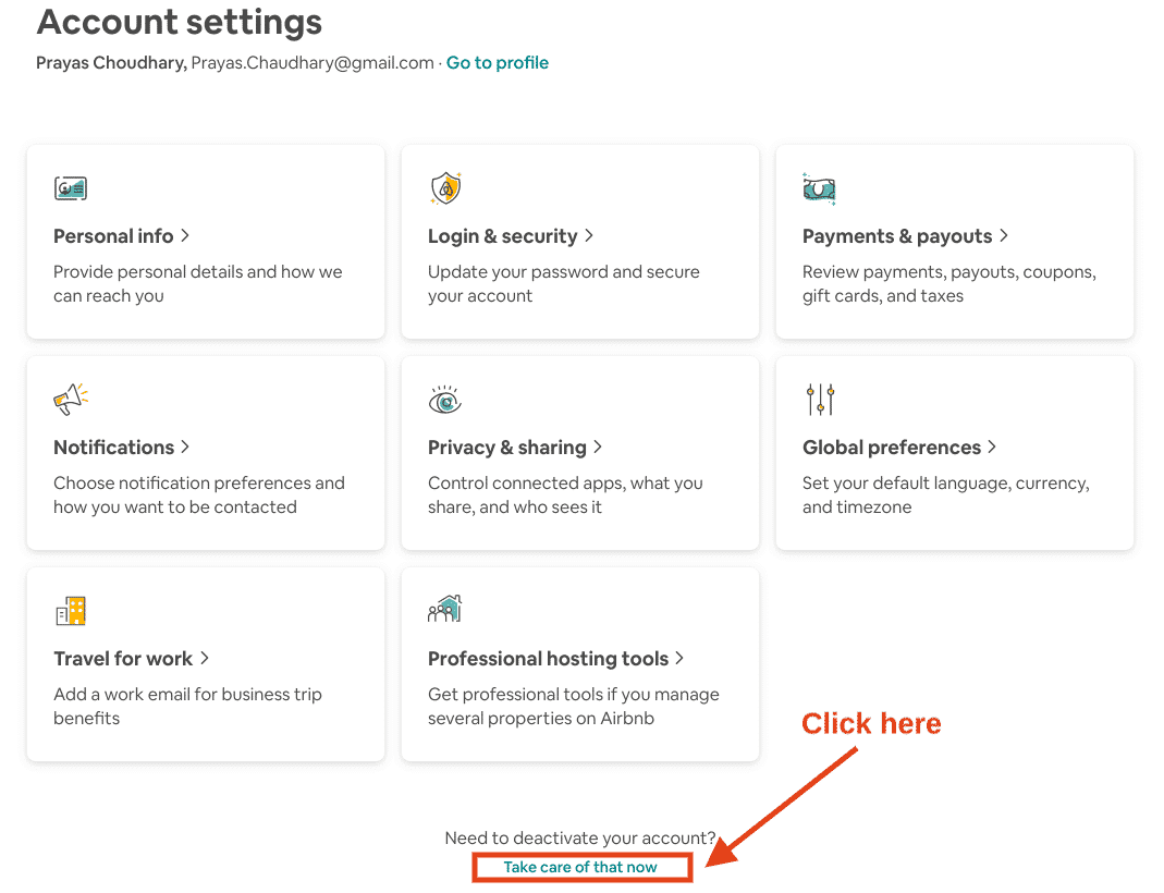 Airbnb Hosting A screenshot of the Airbnb account settings page for hosting.