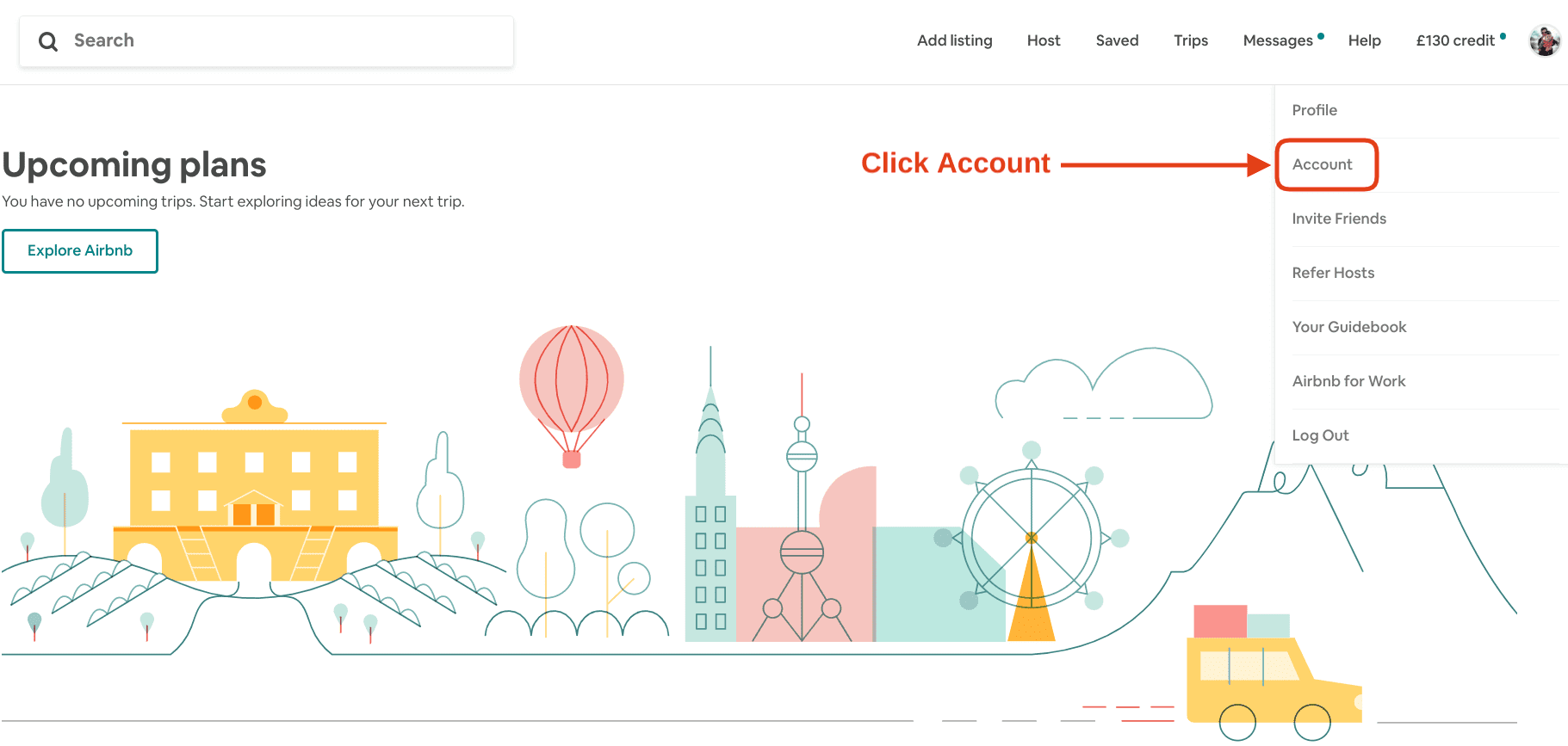 Airbnb Hosting The homepage of an Airbnb hosting website with an image of a city.