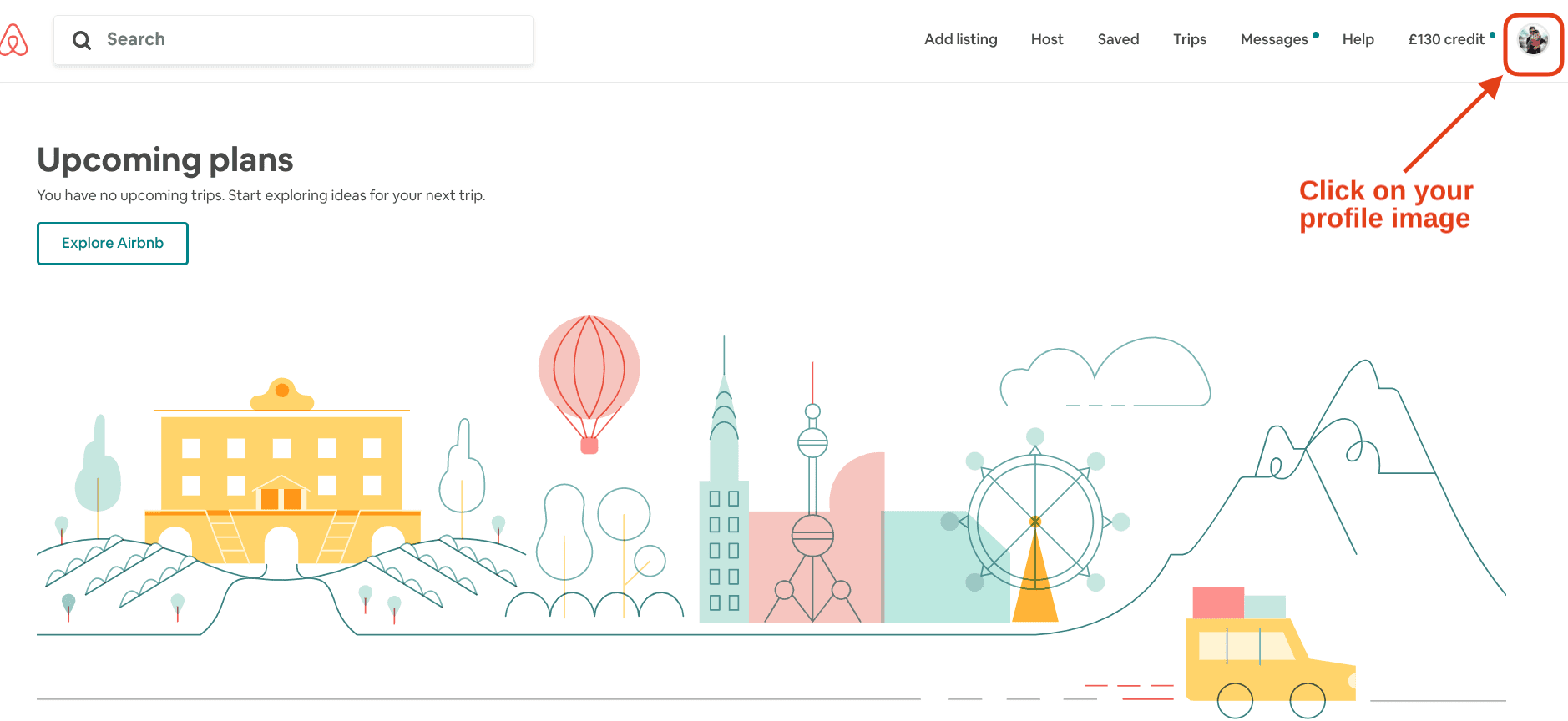 Airbnb Hosting The homepage of an Airbnb hosting website with a picture of a city.