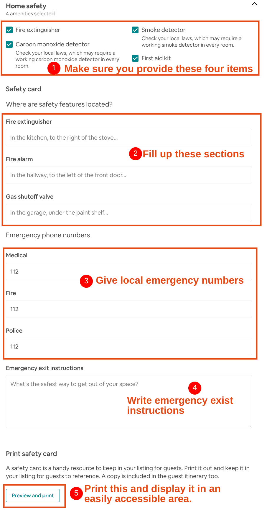 Airbnb home safety settings