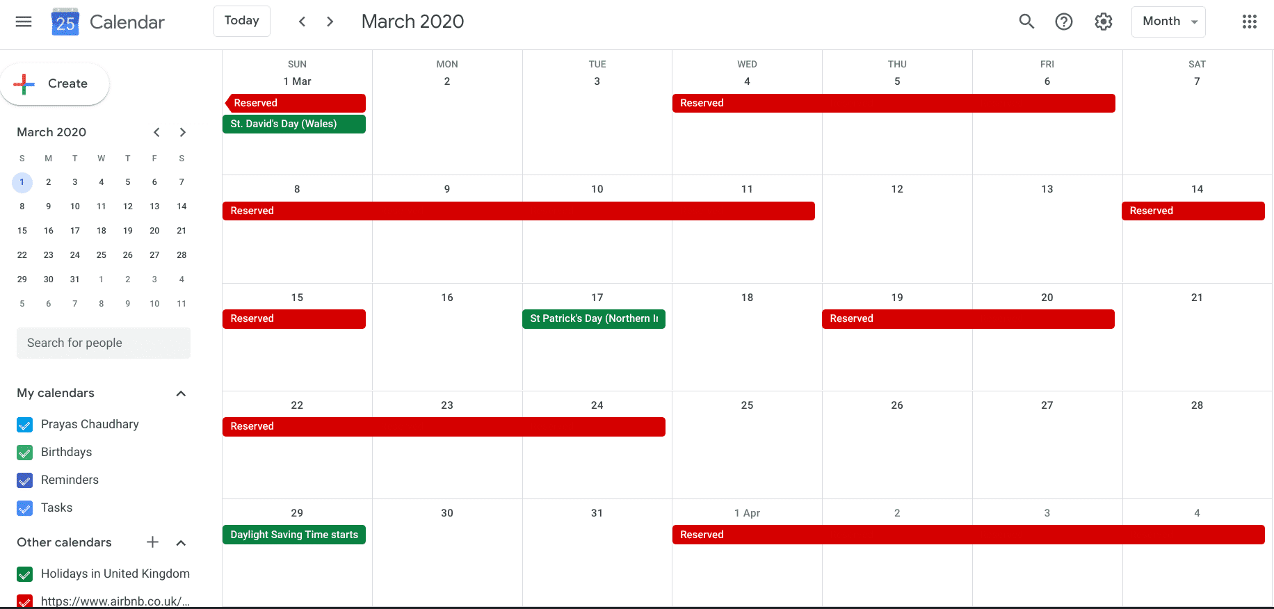 AIrbnb booking showing in google calendar