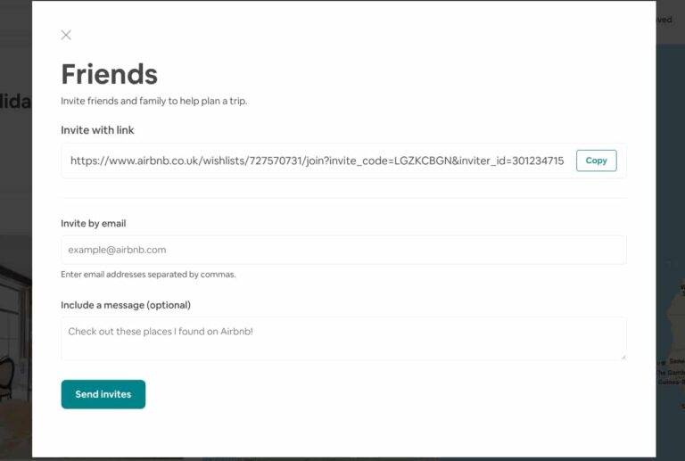 Send invites to share your Airbnb wish list