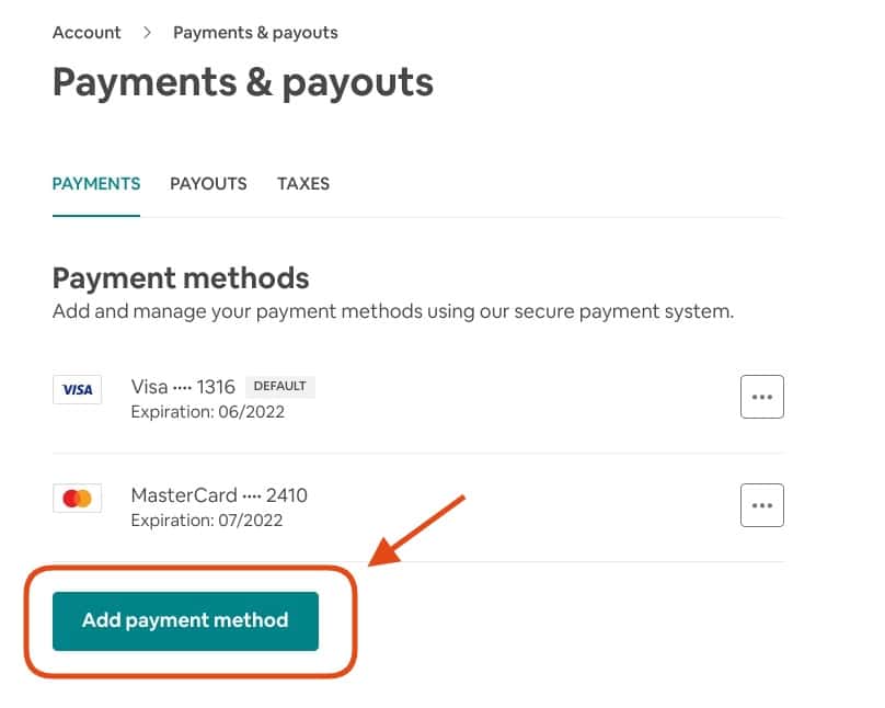 Choose Add Payment Method