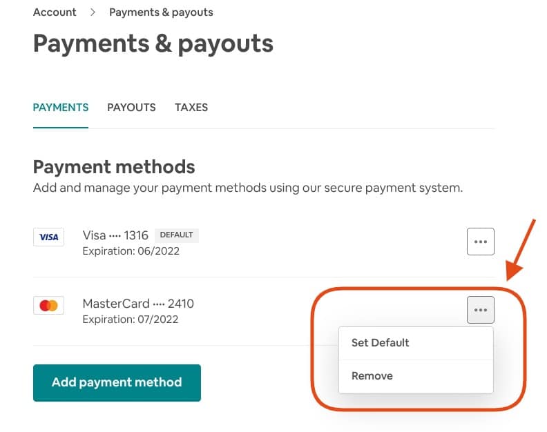 Edit your AIrbnb payment method