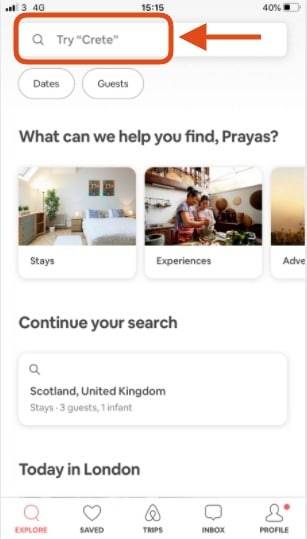 Search Airbnb home on Mobile