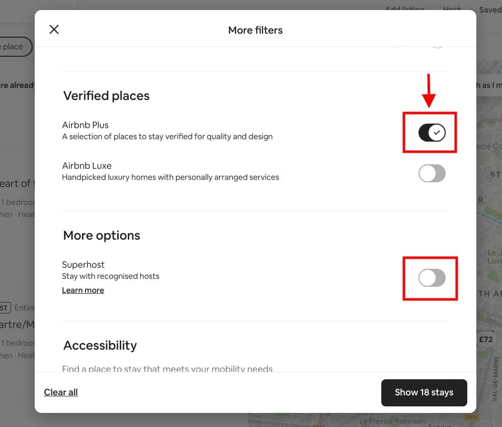Choose Airbnb Plus Filter