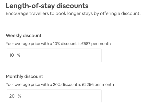 offer weekly or monthly discount on AIrbnb