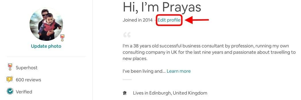 Airbnb Hosting A profile page with the word Airbnb Templates highlighted.